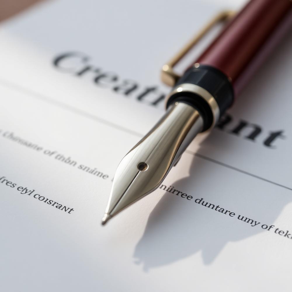 Fountain pen resting on a partnership contract